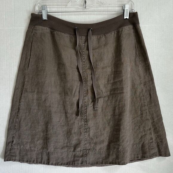 Organic Linen Brown Skirt Women’s Size Petite Small W/ Drawstring Eileen Fisher - Picture 1 of 7